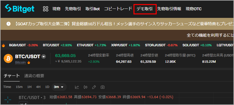 Bitgetのデモトレード(PC)