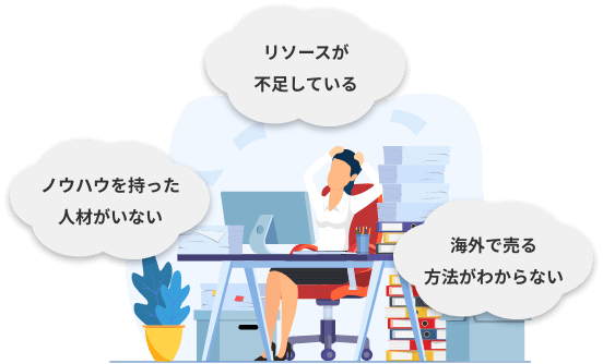 リソースが不足している。ノウハウを持った人材がいない。海外で売る方法がわからない。
