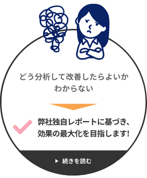 どう分析して改善したらよいかわからない → 弊社独自レポートに基づき、効果の最大化を目指します!